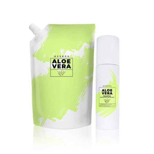 Coffret – Shampoing Aloe vera pour cheveux colorés et secs + Recharge (200 ml + 500 ml)