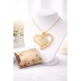 Collier chaîne avec pendentif double cœurs sertis de diamants CZ – Coffret berlingot