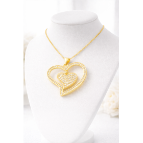 Collier chaîne avec pendentif double cœurs sertis de diamants CZ – Coffret berlingot