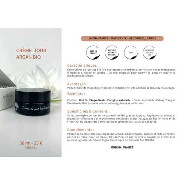 CRÈME DE JOUR VISAGE A L'HUILE D'ARGAN BIO