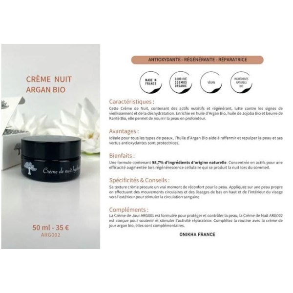 CRÈME DE NUIT VISAGE A L'HUILE D'ARGAN BIO