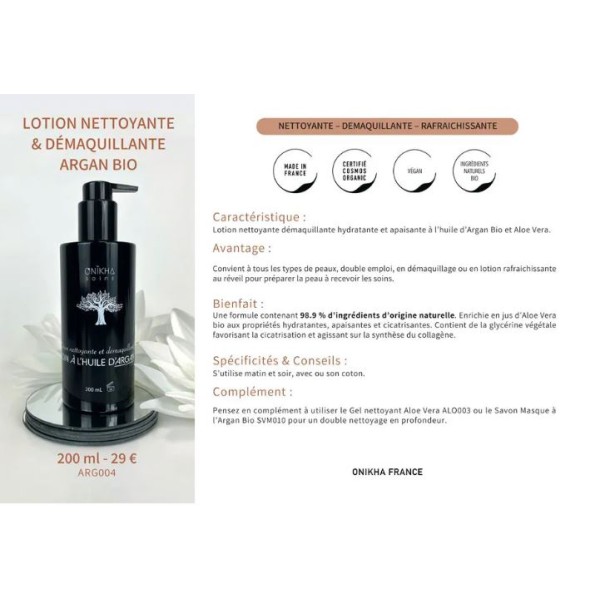 LOTION NETTOYANTE DÉMAQUILLANTE A L'ARGAN