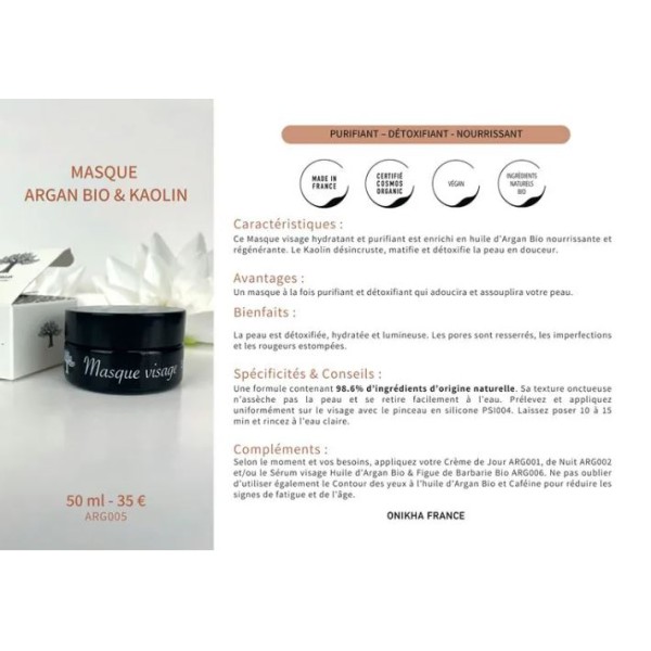 MASQUE VISAGE A L'HUILE D'ARGAN BIO